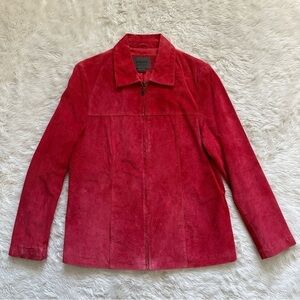 Vintage Uniform John Paul Richard Jacket 100% Leather Suede Zip Up Red 8